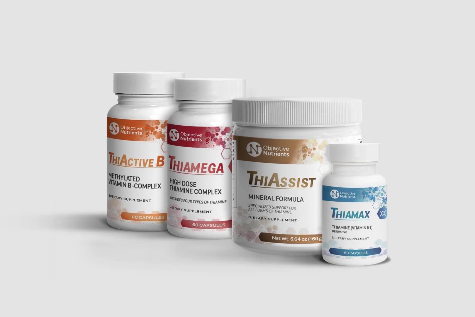 Image of bundled products which includes Thiamax, Thiassist, Thiamega and ThiActive B
