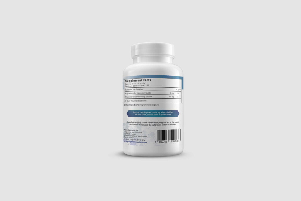 Thiamax vitamin B1 back of bottle