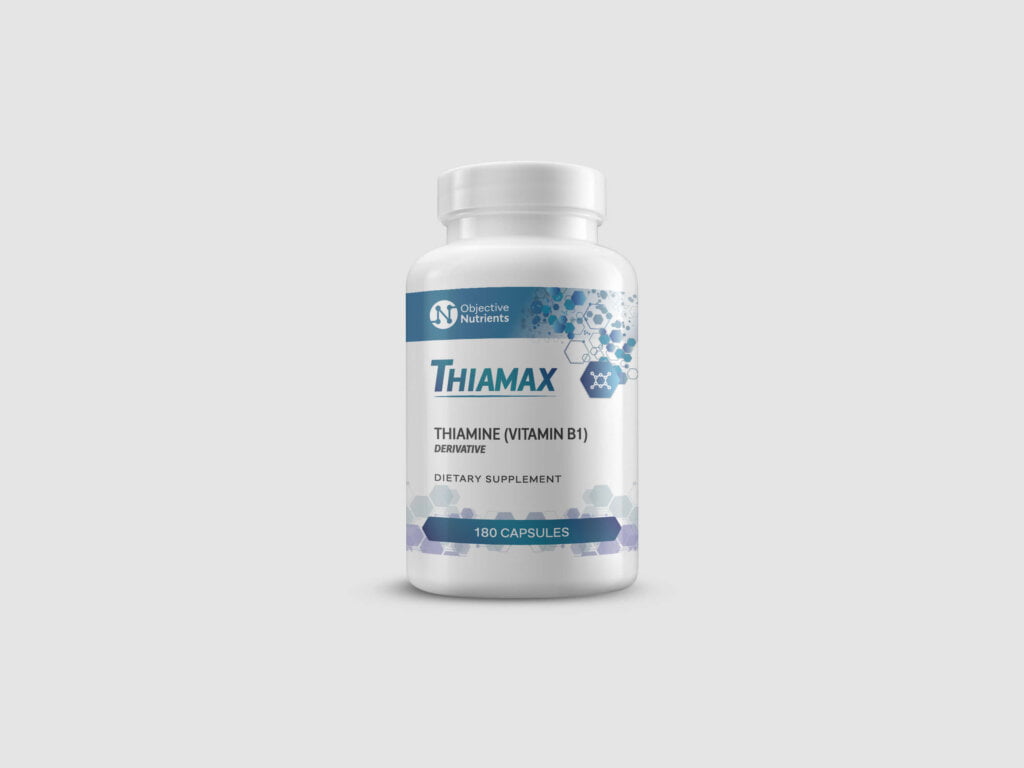Thiamax vitamin B1 front of bottle